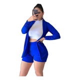 Traje Elegante Dama 3 Pzs Blazer Blusa Short En Colores