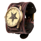 Reloj Retro Punk Rock Brown Pulsera De Cuero Grande Y Ancha