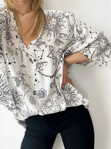 Blusa Cuello Mao Manga 3/4 Varias Estampas Mujer 