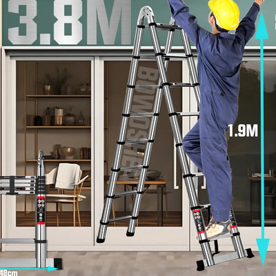3.8 M Escaleras De Tijera De Acero Inoxidable De Plegables BOWOSHEN Escalera De Tijera Plateado | Meses sin interés