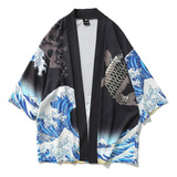 Roupas Masculinas Yukata Com Estampa De Ondas Leves