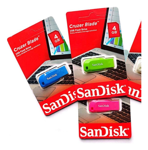 Pendrive Kit Com 3 Unidades Coloridos Usb Sandisk 4 Gb 