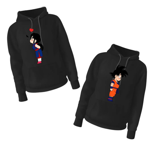Dúo Sudaderas Negras Unisex Dragonball Z Pareja Hoodies