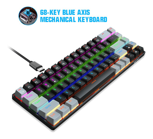 Teclado Mecánico De 68 Teclas Tipo-c Con Cable Rgb Led Retro