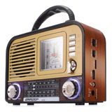Rádio Com Despertador Recarregável Retrô Am Fm Usb Bluetooth