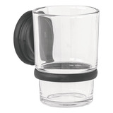 Portavaso Cepillero Negro Con Vaso De Vidrio Foset / 45979