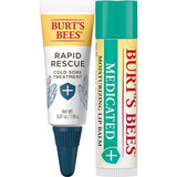 Bálsamo Labial Kit Burt's Bees Medicated + Rapid Rescue P/ Herpes