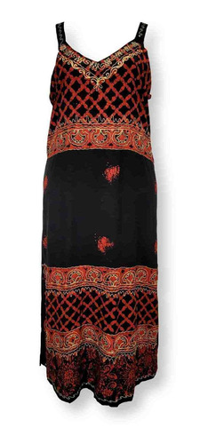 Vestido Indiano Longo Alça Batik Bordado Moda Boho 1009