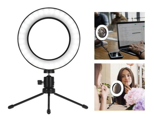 Iluminador Led Circular Ring Light Profissional 20 Cm Cor Da Estrutura Preto Cor Da Luz Branca E Amarela Usb 5v