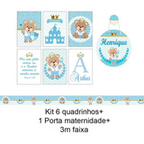 Kit Quadros Faixas Portamaternidade Prínc Azul Personalizado