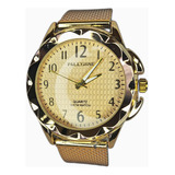 Relogio Feminino Dourado Pulseira Resina Metalizada