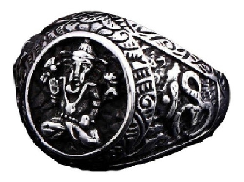 Anillo Acero Inoxidable Color Plata Ganesh Chakras Hombre