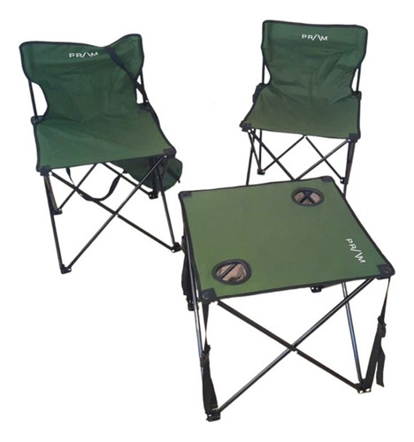 Combo X 2 Silla Camping Reforzada + Mesa Plegable Portavaso