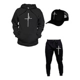 Moletom Blusa De Frio Conjunto Blusa Calça Bone Fé Religião