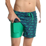 Traje De Baño Para Hombre Gym&swim Con Licra Interna Verde
