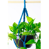 Macramê Plant Hanger Suporte Vaso Algodão Azul Petróleo 80cm