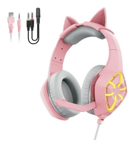 Audífonos Diadema Gamer Rosa Rgb - Micrófono Y Sonido 