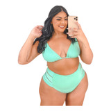 Biquíni Plus Size Cintura Alta Hot Pant Cortininha Prêmium