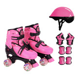 Patins Quad Tam G Ajustável+ Kit Proteção Rodinha Led Oferta