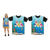 Kit 1 Vestido + Duas Camisetas Personagem Baby Shark 