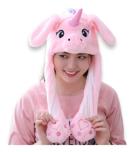 Gorro Peluche Levanta Orejas Conejo Unicornio Infantil Niña