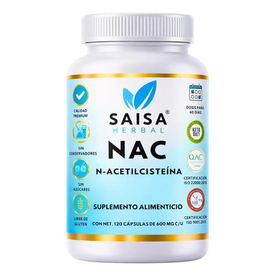 NAC N-Acetilcisteína 600 mg 120 Cáps SAISA HERBAL | Suplemento Natural | Antioxidante, Apoyo Celular y Bienestar Respiratorio | Meses sin interés