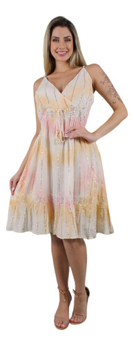 Vestido Indiano Crepe Curto Tie Dye #00720 Com Cordão E Alça