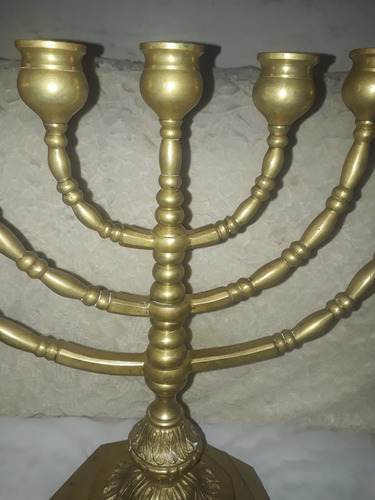 Menorah De Bronce Siete Brazos .,usado .,siglo Xix