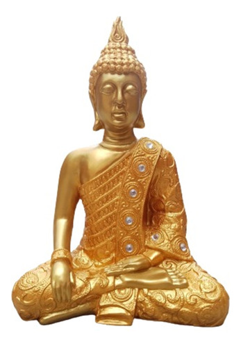 Estatua Buda Sentado Dorado 39 Cm Decoración Hogar