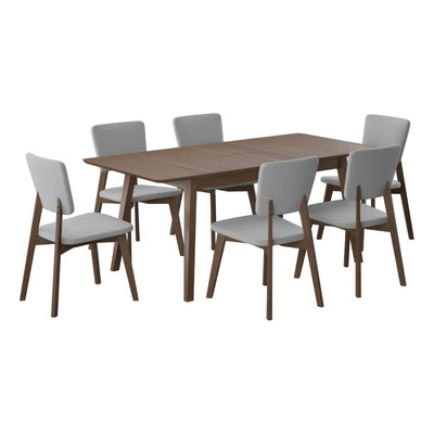 Juego De Comedor Extensible Lima De Madera Con 6 Sillas Diseño De La Tela De Las Sillas Gris Claro - Nogal | Meses sin interés