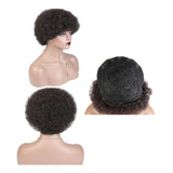 Peruca De Cabelo Humano Curto Tipo Castanho Cacho Áfro Wigs