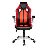 Cadeira De Escritório Pelegrin Pel-3009 Gamer Ergonômica  Preta E Vermelha Com Estofado De Couro P.u.