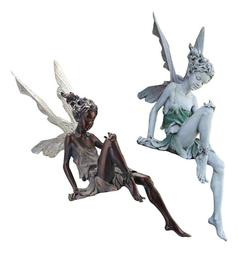 2x Fairy Estatua Césped Repisa Figurilla Patio Escultura