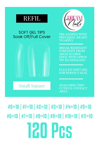 Bolsa De Tips Soft Gel (120pcs) - Small Square - Dream Nails