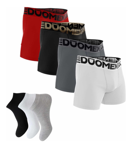 Kit 20 Cueca Cuecas Box Boxer Microfibra + 12 Pares De Meias