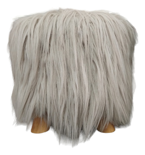 Puff Banquito Peludo Nordico 3 Patas Madera Maciza Beige