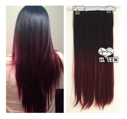 Cabelo Aplique 140g Tic Tac 65cm Cor 1t118 Preto Vermelho Ombre Hair Californiana