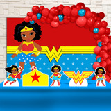 Kit Decoração De Festa Infantil Mulher Maravilha Negra M