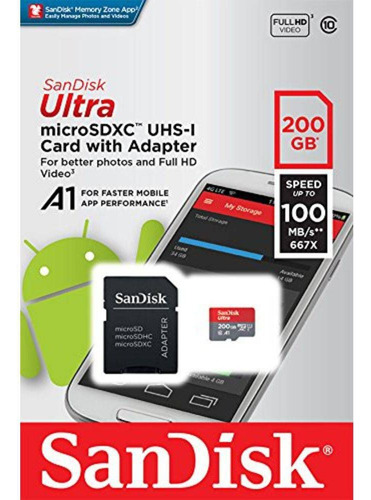 Cartão De Memória Microsdxc 200gb Sandisk Ultra Classe 10