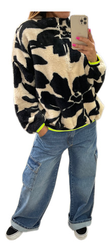 Buzo Medio Cierre Animal Print Peluche The Big Shop