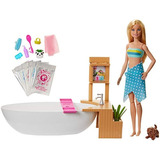 Muñeca Barbie Con Bañera Accesorios Y Polvo De Baño Mágico