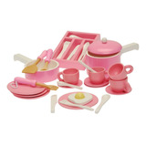 Set De Cocina 36 Pzas Juguete Madera Didáctica Rosa Spacezat