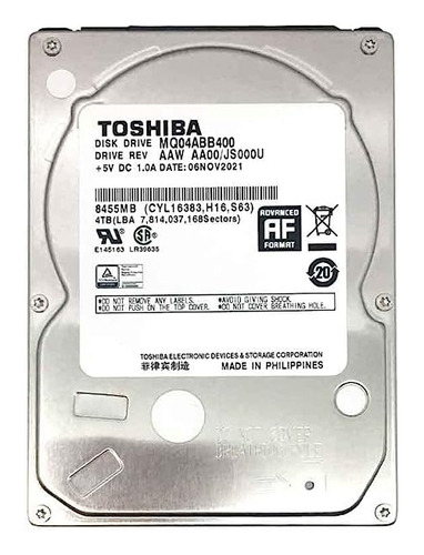 Disco Rigido Toshiba Hdd 4 Tb 2,5  15mm 5400rpm