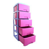 Cajonero Apariencia Rattan 5 Gavetas Colplast Color Rosado/azul