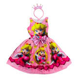 Vestido Disfraz Niña Princesa Peach Gamer Fiesta Bross 