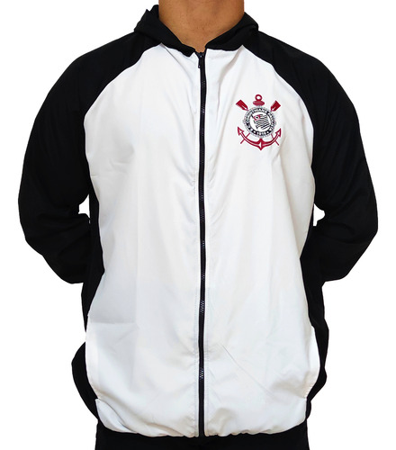 Blusa Corinthians Corta Vento Preto E Branco Licenciada