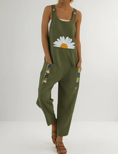 Las Mujeres Casual Boho Impresión Floral Bolsillo Mameluco B