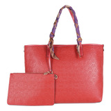 Bolsa Tote Cloe Para Mujer Grande Con Mascada Y Pouch Color Rojo