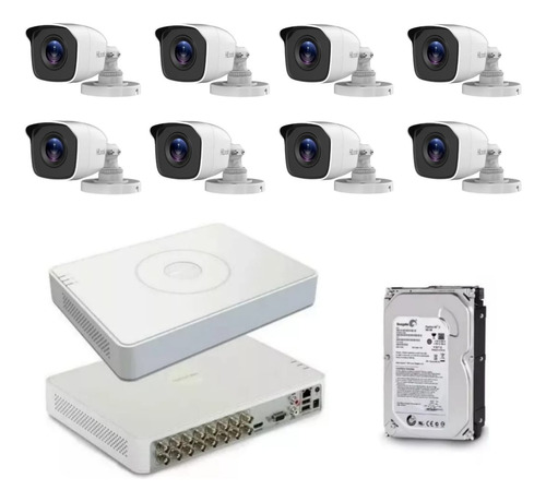 Kit 8 Câmeras Hilook + Dvr De 16 Canais + Hd