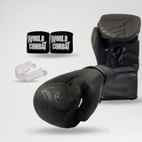 Kit: Luva World Combat Shock Black Black + Bucal + Bandagem